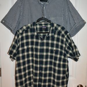 Lot 2 Lacoste Patagonia Men Navy Blue Short Sleeve Shirt SZ XXL